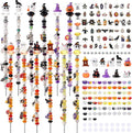 358PCS Halloween Beaded Garden Stakes, DIY Halloween Fairy Wand Garden Stake Decorative Kit with 12 in or 10 in Threaded Rod, Crystal Top, Large Holes Bead, Pendant for Outdoor or Indoor Decoration