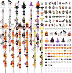 358PCS Halloween Beaded Garden Stakes, DIY Halloween Fairy Wand Garden Stake Decorative Kit with 12 in or 10 in Threaded Rod, Crystal Top, Large Holes Bead, Pendant for Outdoor or Indoor Decoration