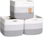 NaturalCozy Storage Cubes 9”x9”x7”Cotton Rope Woven Baskets for Organizing 3-Pack | 9 Inch Cube Storage Bin | Small Basket for Shelf Nursery, Pantry, Decorative Plant, Bathroom Closet, Toy Gift