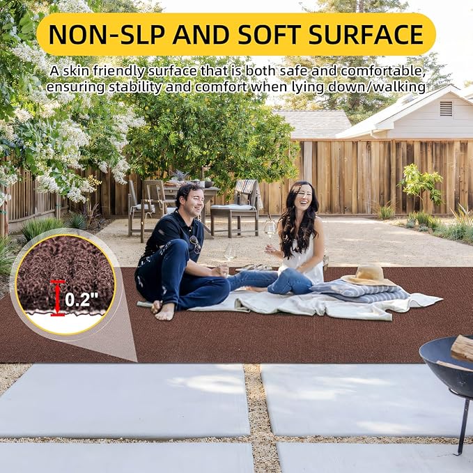 Marine Carpet,5 FT x 10 FT Brown Indoor Outdoor Carpet 0.2" Thick Boat Carpet with Water-Proof TPE Backing, Non-Slide Outdoor Marine Carpet Roll for Home, Patio, Porch, Deck