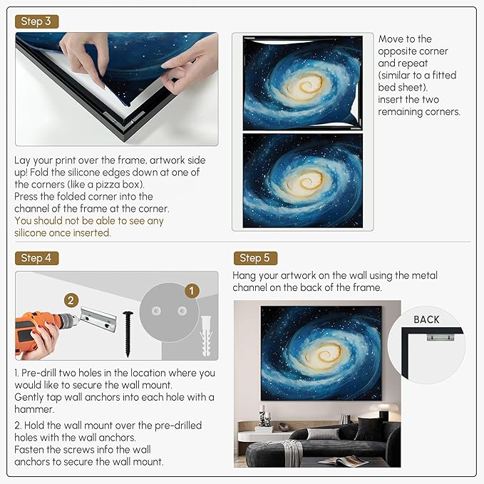 SIGNWIN 46"x60" Extra Large Framed Wall Art Spiral Galaxy Vivid Blue and Yellow Cosmic Space Illustration for Home Living Room Bedroom Decor (Frame Assembly Required)