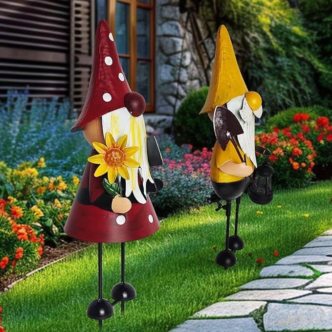 HONGLAND Metal Gnome Yard Art -18 Inch Metal Gnome Statue Garden Decor -3D Garden Outdoor Decorations -Christmas Holiday Lawn Patio Yard Garden Decor