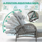 VIVIJASON Outdoor Wicker Chaise Lounge Chair, All-Weather PE Rattan Cushioned Patio Lounger Chair, 6-Position Adjustable Pool Sunbathing Recliner with Armrest & Pillow for Poolside Deck Yard, Gray