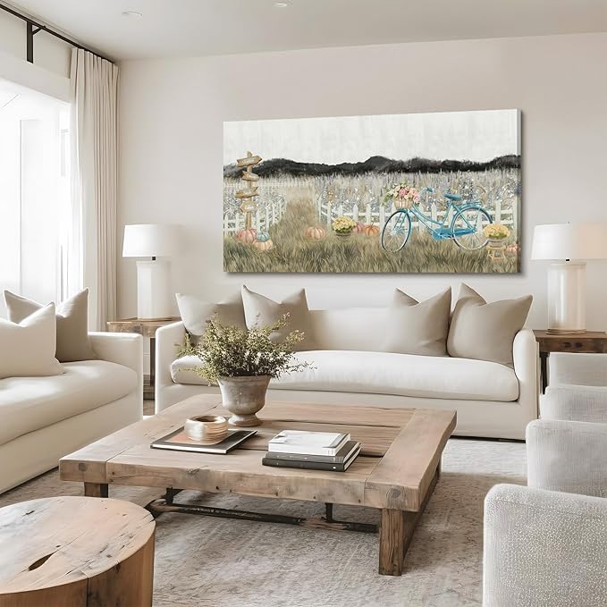 Oversized Wall Art for Living Room, Extra Large Wall Decor, Modern Vintage Farmhouse Boho Landscape Artwork Neutral Rustic Countryside Nature Floral Canvas Wall Picture for Office Bedroom Dining room