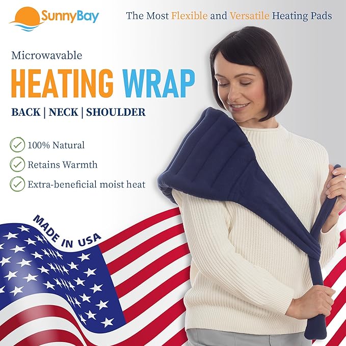 SunnyBay Microwave Heating Pad, Microwavable Moist Hot or Cool Bean Bag Wrap for Neck, Shoulder, Knee, or Back Pain with Fastening Straps, 10x18 Inch Heating Area, 2.8 Lbs, 58 Inches