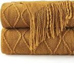 inhand Knitted Fall Throw Blanket for Couch and Bed, Knit Fall Decor Halloween Blanket with Tassel, Brown Lightweight Decorative Farmhouse Warm Woven Blankets and Throws for Women, 60"x80"