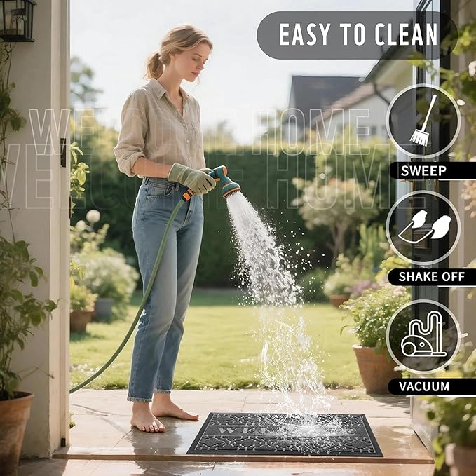 Yimobra Welcome Mat Outdoor Indoor, 36x24 All-Season Waterproof, All-Weather Heavy Duty Doormat, Low Profile Porch Patio Entrance Mat, Sturdy Natural Rubber, Dark Grey