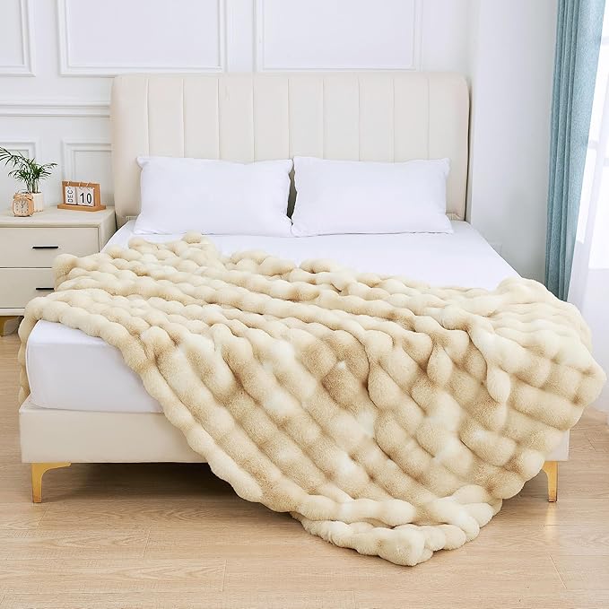 Tie-dye Camel Faux Fur Rabbit Thick Throw Blanket for Couch Living Room 50x60 Fluffy Bed Furry Comforter Soft Blanket Best Housewarming Home Gifts 860 GSM