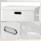 Large 17" 36 Quart Collapsible Stackable Storage Bins with Lids, 3 Packs White Linen Fabric Closet Boxes with Lids, Storage Cube Baskets Container Organizers for Bedroom Office(17 x12 x11)