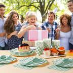 350 Pcs Sage Green Gingham Paper Plates and Napkins Party Supplies - Sage Green and White Checkered Plates Scalloped Plaid Plate for Birthday Dinner Picnic BBQ Party Decorations, Serve 50 Guests
