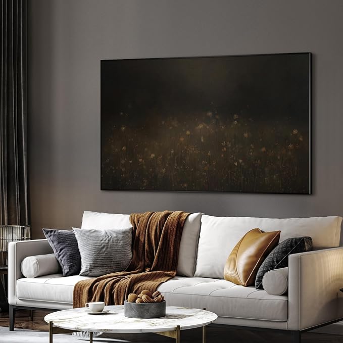 SIGNWIN 36"x60" Extra Large Framed Wall Art Dark Floral Meadow Moody Wildflower Field in Deep Earthy Tones Illustration for Home Living Room Bedroom Decor (Frame Assembly Required)