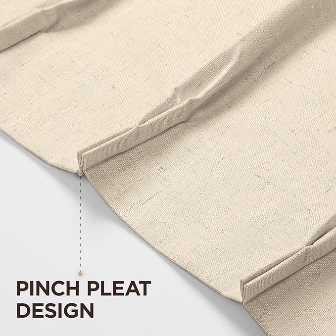 Joydeco Pinch Pleated Linen Curtains for Living Room, 100% Blackout Curtains 84 inches Long 2 Panel Thermal Insulated Pinch Pleat Drapes(Bleached Sand,40'' Wx84'' L)
