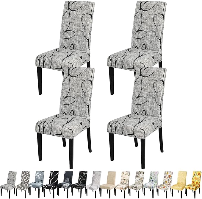 JQinHome Pattern Chair Covers for Dining Room Set of 4, High Stretch Removable Washable Parsons Chair Slipcover for Home Party Hotel Wedding Ceremony (4PCS, Lotus Gray)