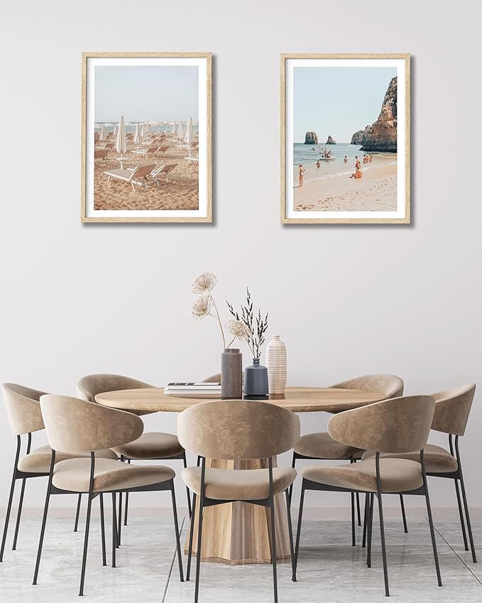 HesenDot Natural OAK Wood Framed Amalfi Coast Summer Wall Art,12x16in Italy Arienzo Beach Canvas Wall Print,Positano Swimming Poster Wall Decor for Living Room,Bedroom,Office Gallery Set of 1