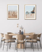 HesenDot Natural OAK Wood Framed Italy Beach Wall Art,12x16in Amalfi Coast Canvas Wall Print,Positano Seascape White Beach Chair Wall Decor for Living Room, Bedroom,Office Gallery Set of 1