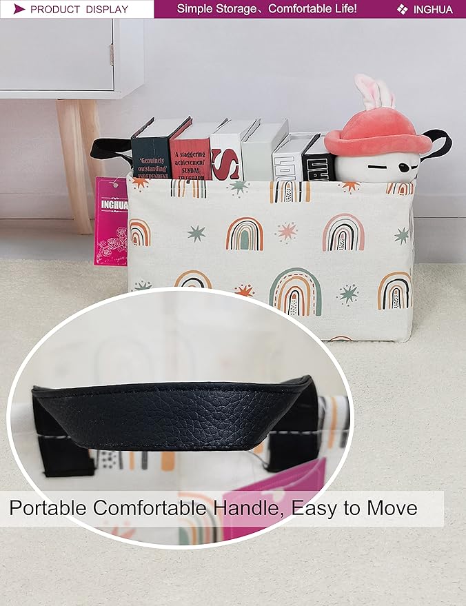 Rectangular Storage Basket Fabric Organizer Bin for Toys,Books,Clothes,Gifts,Pets-Perfect for Home,Office,Nursery,Dorm,Shelf(Rec-Star Rainbow )
