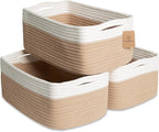 NaturalCozy 13.5”x8.5”x5.5” Storage Baskets for Shelves 3 Pack | Cotton Rope Woven Small Baskets for Organizing | Small Storage Bins for Nursery, Bathroom, Closet, Cube Shelf, Decorative, Gift