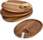PICNIC TIME TOSCANA -Wine Appetizer Plates, Cocktail Plate with Glass Holder, Cheese Board with Wine Holder, (Acacia Wood), 9 x 6, Set of 4