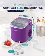 EUHOMY Countertop Ice Maker Machine with Handle, 26lbs Per Day, 9 Ice Cubes Ready in 6 Mins, Auto-Cleaning Portable Ice Maker with Basket and Scoop, for Home/Kitchen/Camping/RV (Purple)