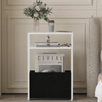Narrow Side Table, Slim End Tables with Fabric Basket, Skinny Table for Small Spaces, Thin Bedside Table for Living Room, Bedroom, White, ZBZ01