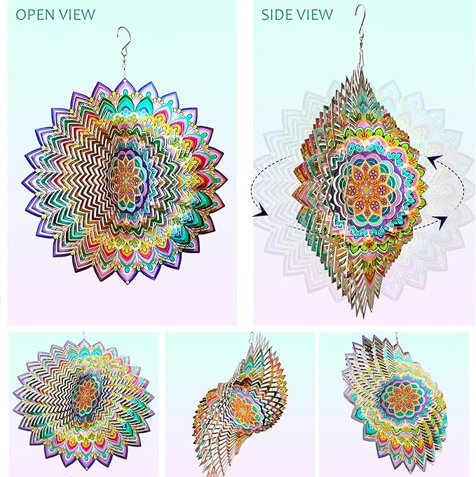 Wind Spinners Outdoor Mandala Lucky Clover,Wind Spinner Lucky Gifts for Women/Mother/Father/Men,Stainless Steel Kinetic 3D Wind Spinner Outdoor&Indoor Decoration Yard Art Garden Decor