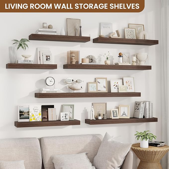 fuqing Floating Shelves for Wall, Bathroom Shelf Wall Mounted for Storage, Shelves with Invisible Bracket for Bedroom, Kitchen, Living Room, Farmhouse Small Book Shelf, 55 Inch Set of 2, Walnut
