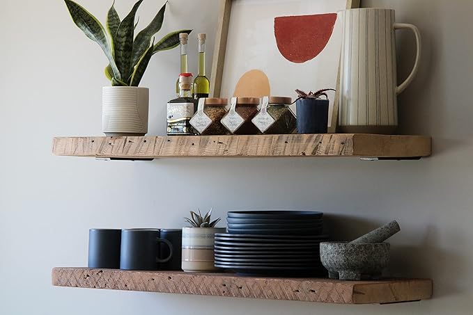 Urban Legacy Deep Floating Shelves | Reclaimed Barn Plank Deep Floating Shelves with Low Profile Brackets | High Weight Capacity (36" x 11" x 2")