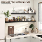 Floating Shelves for Wall, Large Wall Mounted Shelves with Invisible Brackets, Long Wood Floating Shelf for Living Room, Bedroom, Kitchen, (Black, 72" W x 9" D x 1.5" H)