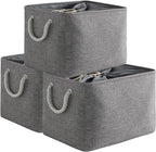 TheWarmHome Storage Basket for Organizing - 16x12x12 inch 3 Pack Fabric Storage Cubes, Cube Storage Bin for Shelves Closet Organizer Cloth Gift Toy (Grey)
