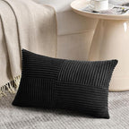 Fancy Homi 2 Packs Black Long Lumbar Decorative Throw Pillow Covers 16x24 Inch for Couch Bed Sofa, Rustic Farmhouse Boho Home Decor, Soft Striped Corduroy Rectangle Accent Cushion Case 40x60 cm