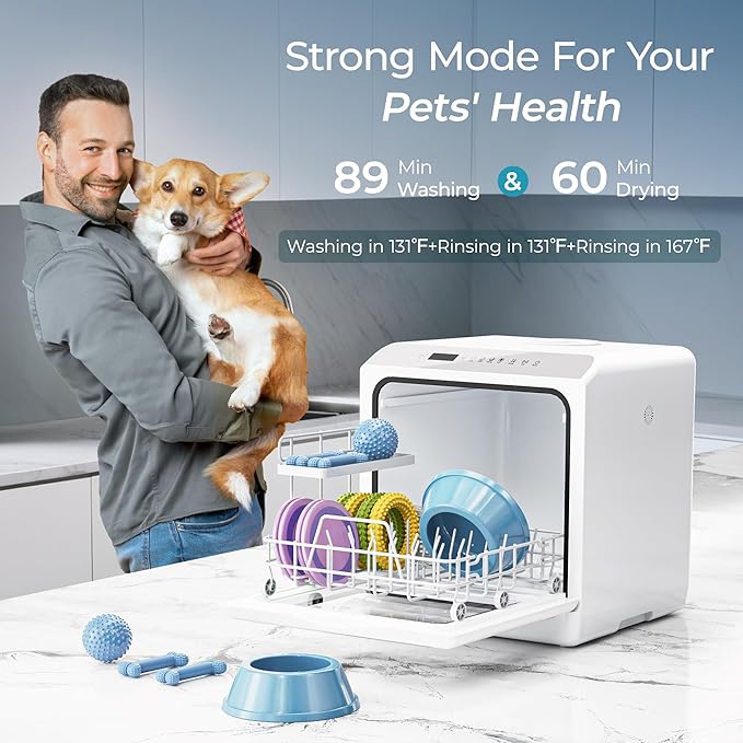 EUHOMY Portable Dishwasher Countertop Dishwasher, Mini Dishwasher Countertop with 5L Built-in Water Tank with 6 Modes, White, Table top dish washer with Baby Care for Apartment & RVs, No Hookup Needed