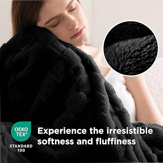 Bedsure GentleSoft Blankets Queen Size for Bed - Super Soft Cozy Blanket for Women Men Girls, Large Fuzzy Fleece Throw for Bedroom Decor, Black, 90x90 Inches