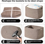 Storage Baskets for Organizing Shelves, Woven Cotton Rope Bins for Baby Nursery Organization, Book Toy Towel Organizer, 15"x11"x9.5", 3 Packs, Dark Brown