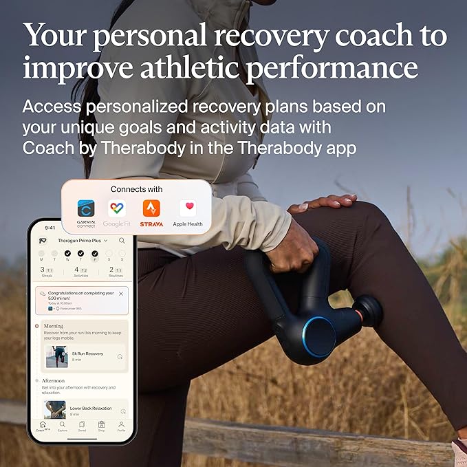TheraGun Therabody Prime Plus Heated, Powerful Massage Gun for Enhanced Warm-Up & Workout Recovery - Quiet Deep Tissue Massager for Body and Back Pain Relief - Leg & Back Massager with Heat