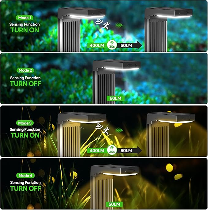 Solar Pathway Lights Outdoor 4Pack, 400LM Motion Sensor Walkway Lights with Warm/Cool White, 12H Lasting, IP65 Waterproof Solar Powered Landscape Lighting for Garden, Yard