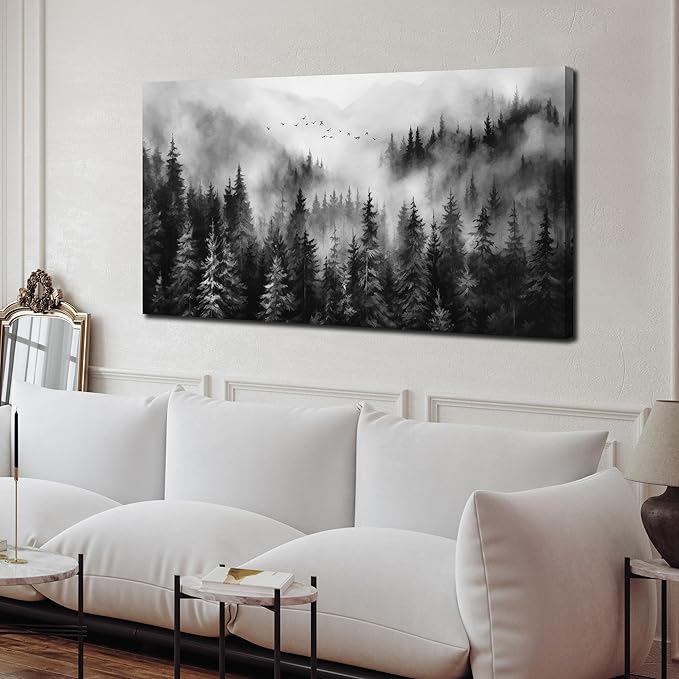 Black and White Canvas Wall Art for Office,Forest Wall Art for Bedroom Above Bed 24 x 48 Inch