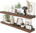 Heimlove 48 Inch Floating Shelves for Wall 8 Inch Deep Walnut Shelves Set of 2,Wall Mounted Rustic Wood Long Floating Shelf，Large Display & Storage Shelf with Invisible Brackets