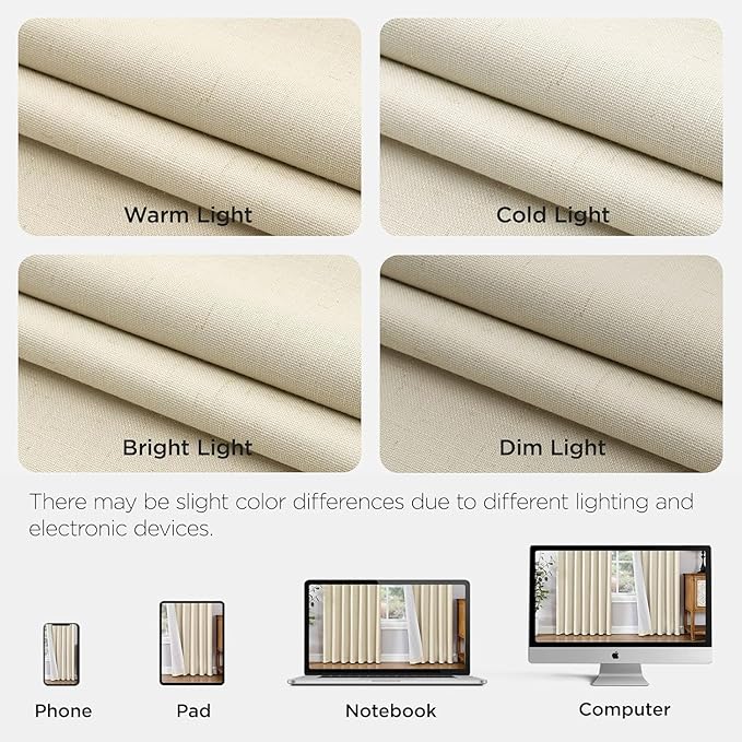 Joydeco Pleated Curtains for Living Room Bedroom, Linen Drapes 90 inch Length 2 Panels Set, Blackout Thermal Insulated Curtain(Bleached Sand,40'' Wx90'' L)
