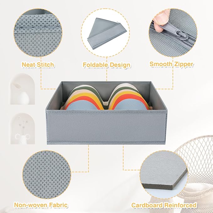 DIMJ Drawer Organizer 15 Pack - Foldable Baby Clothes Storage & Dresser Organizer for Nursery, Bedroom, Closet - Nursery Organization Dresser Dividers for underwear, Sock,Bra, Belt, Tie, Gray