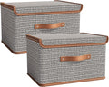 Tuza 2 Pack Storage Bins with Lids, Collapsible Closet Organizer Container, Fabric Organizer Box with Handles, Decorative Storage Boxes with Lids for Organizing Clothes, Blanket, Light Grey, Medium