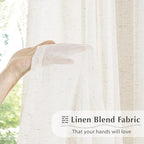 FMFUNCTEX Linen Sheer Pinch Pleated Curtains for Living Room, Linen Flax Beige 90 Inches Long Sheer Curtain See Through Panels for Bedroom, Natural Window Drapes for Farmhouse, Back Tab 2 Panels