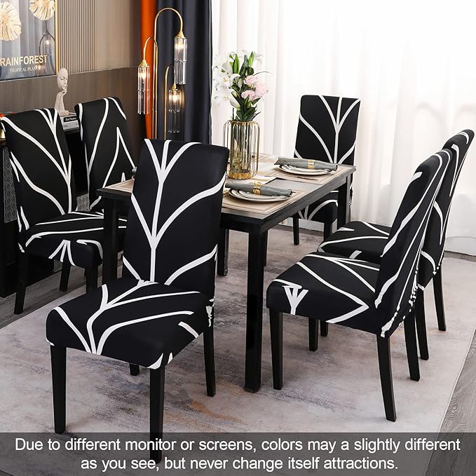 JQinHome Black Chair Covers for Dining Room Set of 6, High Stretch Removable Washable Parsons Chair Slipcover for Home Party Hotel Wedding Ceremony (6PCS, Geometric)