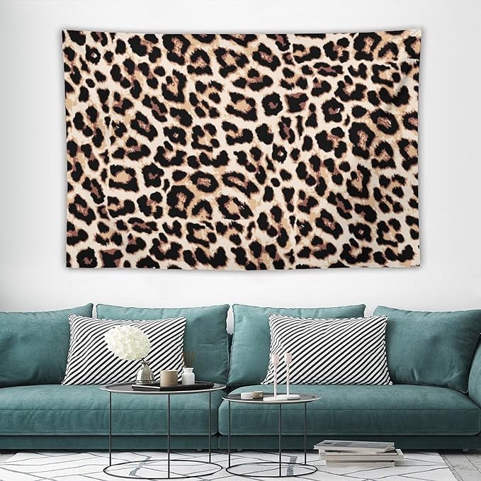HZOHNAGO Leopard Print Tapestry Rustic Brown Leopard Wild Animal Printed Wall Tapestry Painting Wall Hanging for Bedroom Living Room Dorm 60" W x 40" H