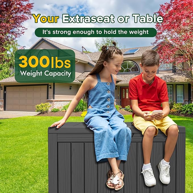 45 Gallon Resin Deck Box, Waterproof Outdoor Storage Bin for Patio, Poolside, and Garden, Lockable & UV-Resistant, Ideal for Small Spaces, Black