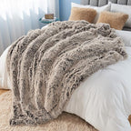 GONAAP Fuzzy Faux Fur Throw Blanket Queen Size Frosty Brown Super Soft Cozy Plush Fuzzy Shaggy Blanket for Couch Sofa Bed (Frosty Brown, Queen(90"x90"))