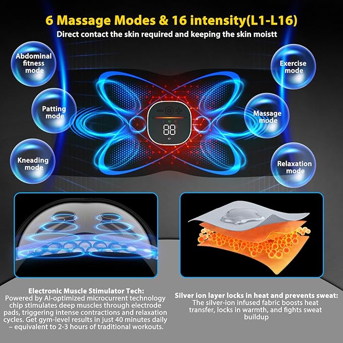 Ab Stimulator Muscle Toner, Abs Stimulator Abdominal Massage Belt with Heat for Belly Fat Burning & Cellulite Melting & Stomach Smooth Firming, Lower Back Massager for Women Men Pain Relief Gifts