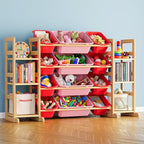 SpaceAid Toy Storage Organizer with 6 Shelves and 12 Bins, Toy Organizers Storage Bookshelf, Kids Bin Shelf Toys Box Bookcase for Bedroom Playroom Organization Room Decor, Red and Pink