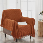 inhand Knitted Throw Blankets for Couch and Bed, Soft Cozy Knit Blanket with Tassel, Orange Rust Lightweight Decorative Blankets and Throws, Farmhouse Warm Woven Blanket for Men and Women, 50"x60"