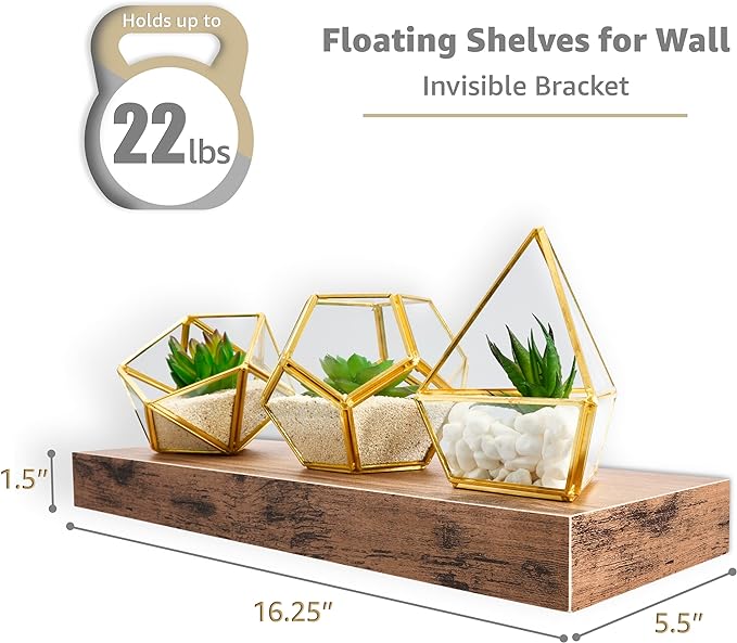Sorbus Floating Shelves for Wall, Bathroom Shelves Wall Mounted for Kitchen, Bedroom, Bathroom Storage Over Toilet, Hanging Book Shelf for Wall Home Decor Living Room (Mahogany, 3 Pack)