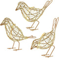 Artisan Handmade Gold-Wire Woven Bird Statues Trio Table Decor- Modern Farmhouse Shelf Decor with Hanging Chain, Multi-Pose Metal Bird Figurines for Home Office & Holiday Display